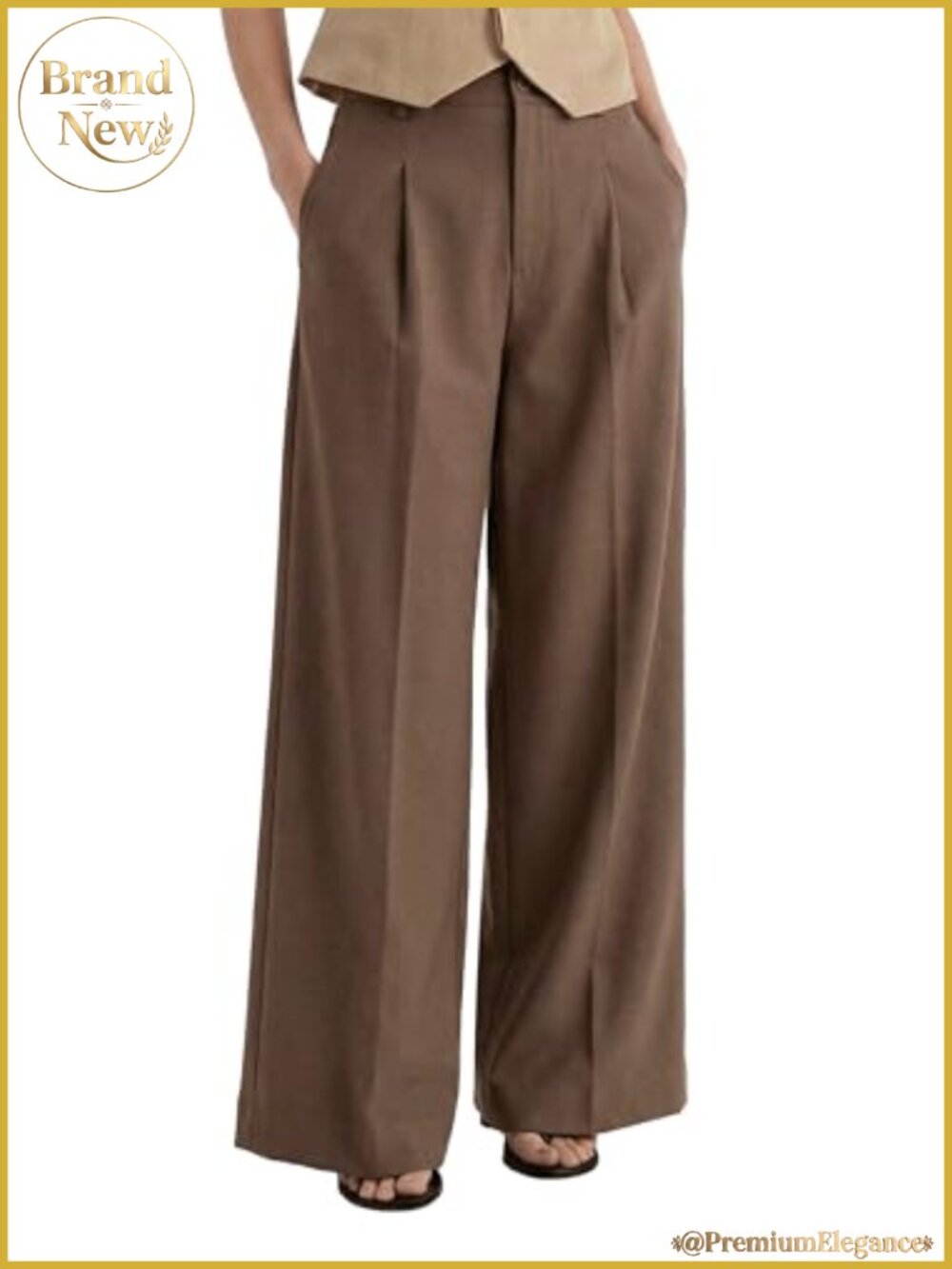 Linen Blend Wide Leg Work Pants with Pockets